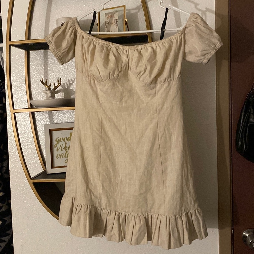 Cream Linen Off the Shoulder Dress